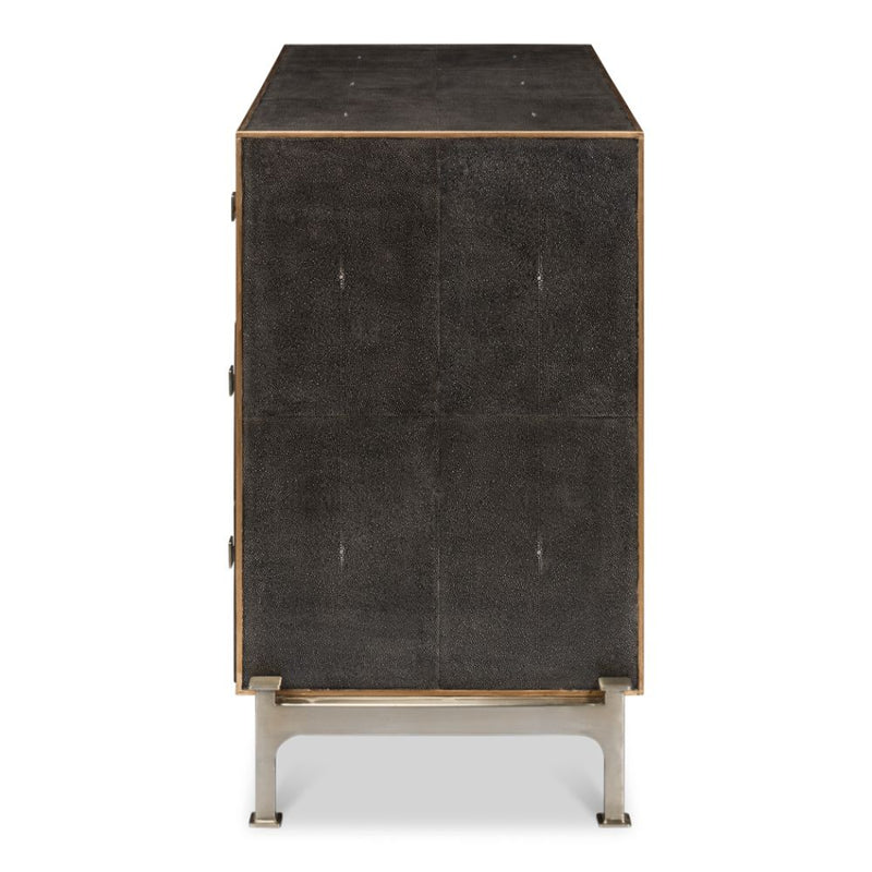  3-drawer grey embossed leather dresser iron shagreen leather