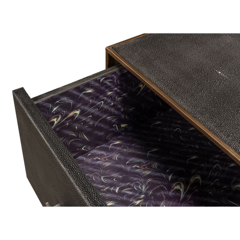  3-drawer grey embossed leather dresser iron shagreen leather