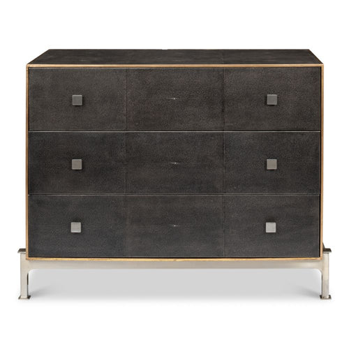  3-drawer grey embossed leather dresser iron shagreen leather