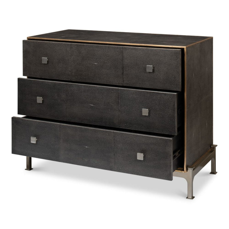  3-drawer grey embossed leather dresser iron shagreen leather