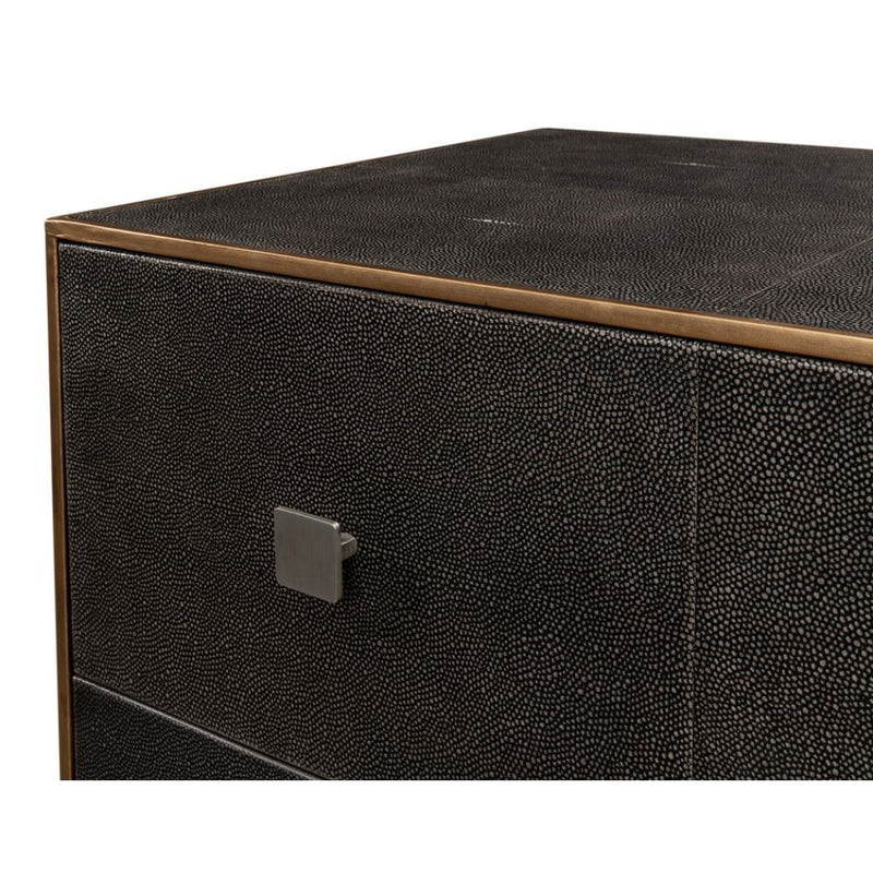  3-drawer grey embossed leather dresser iron shagreen leather