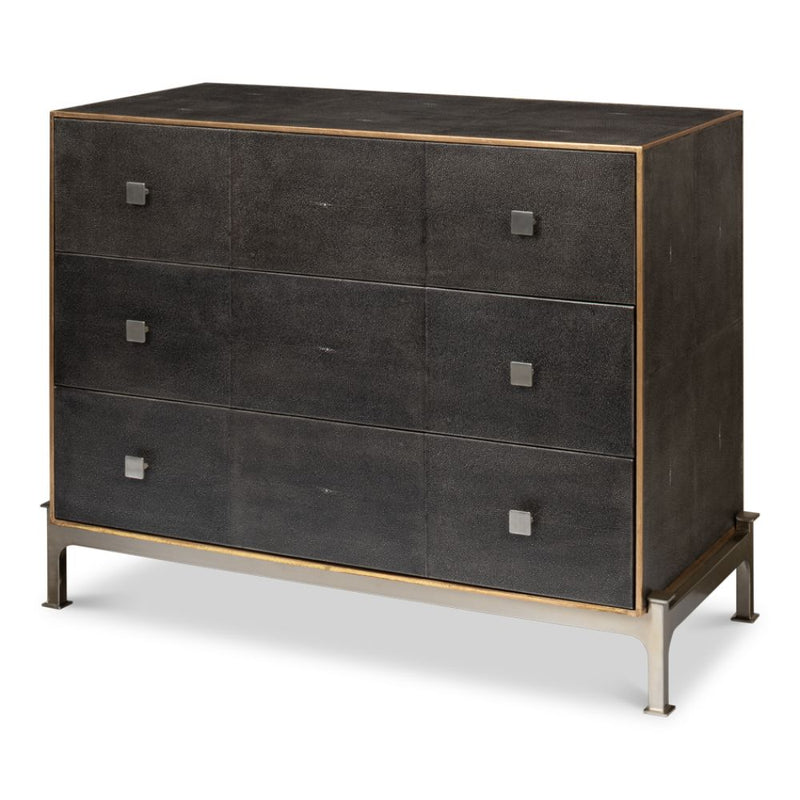  3-drawer grey embossed leather dresser iron shagreen leather