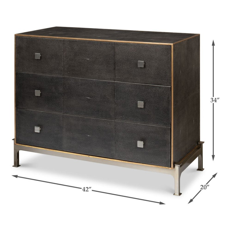  3-drawer grey embossed leather dresser iron shagreen leather