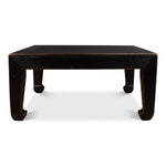 square coffee table reclaimed wood ebony finish Asian style legs