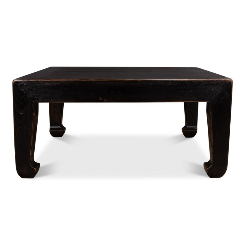 square coffee table reclaimed wood ebony finish Asian style legs