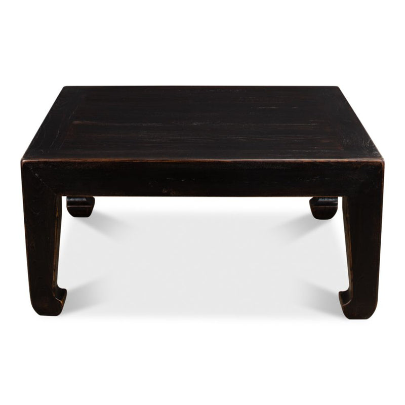 square coffee table reclaimed wood ebony finish Asian style legs