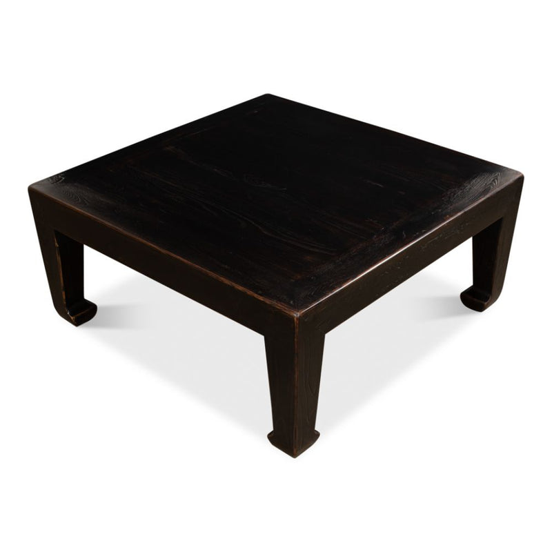 square coffee table reclaimed wood ebony finish Asian style legs