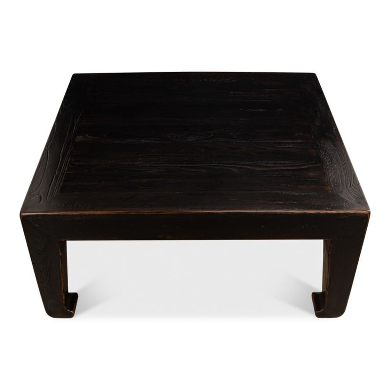 square coffee table reclaimed wood ebony finish Asian style legs