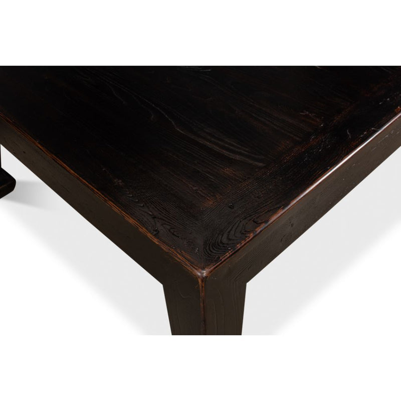square coffee table reclaimed wood ebony finish Asian style legs
