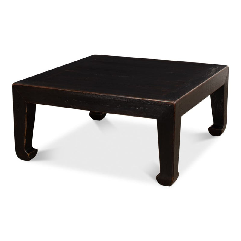 square coffee table reclaimed wood ebony finish Asian style legs