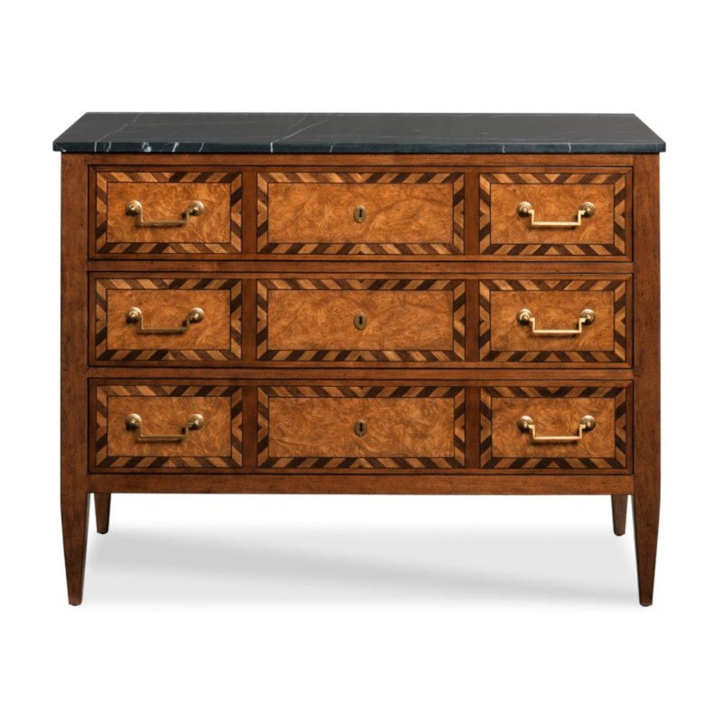 chest art deco cherry veneer black stone top brass hardware