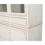 bookcase cabinet wood distressed antique white glass doors drawers lower doors