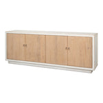 cabinet 4-doors white washed natural pine wood long transitional storage interior shelf