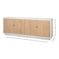 cabinet 4-doors white washed natural pine wood long transitional storage interior shelf