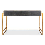 desk black grey shagreen leather three drawers antiqued brass iron frame hardware