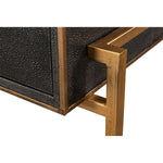 desk black grey shagreen leather three drawers antiqued brass iron frame hardware