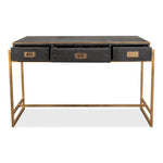 desk black grey shagreen leather three drawers antiqued brass iron frame hardware