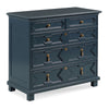 rectangular molded chest navy finish five drawers 17th century inspired oak solids