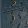 rectangular molded chest navy finish five drawers 17th century inspired oak solids