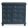 rectangular molded chest navy finish five drawers 17th century inspired oak solids