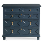 rectangular molded chest navy finish five drawers 17th century inspired oak solids