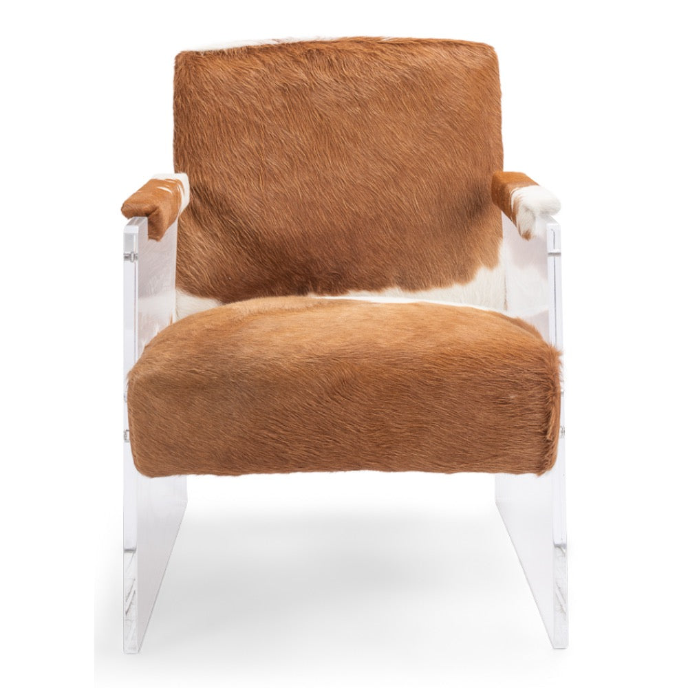 leather acrylic brown white fur chair