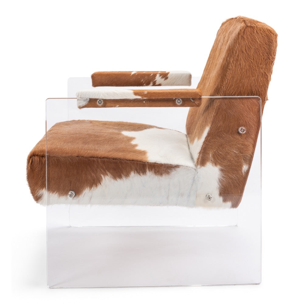 leather acrylic brown white fur chair