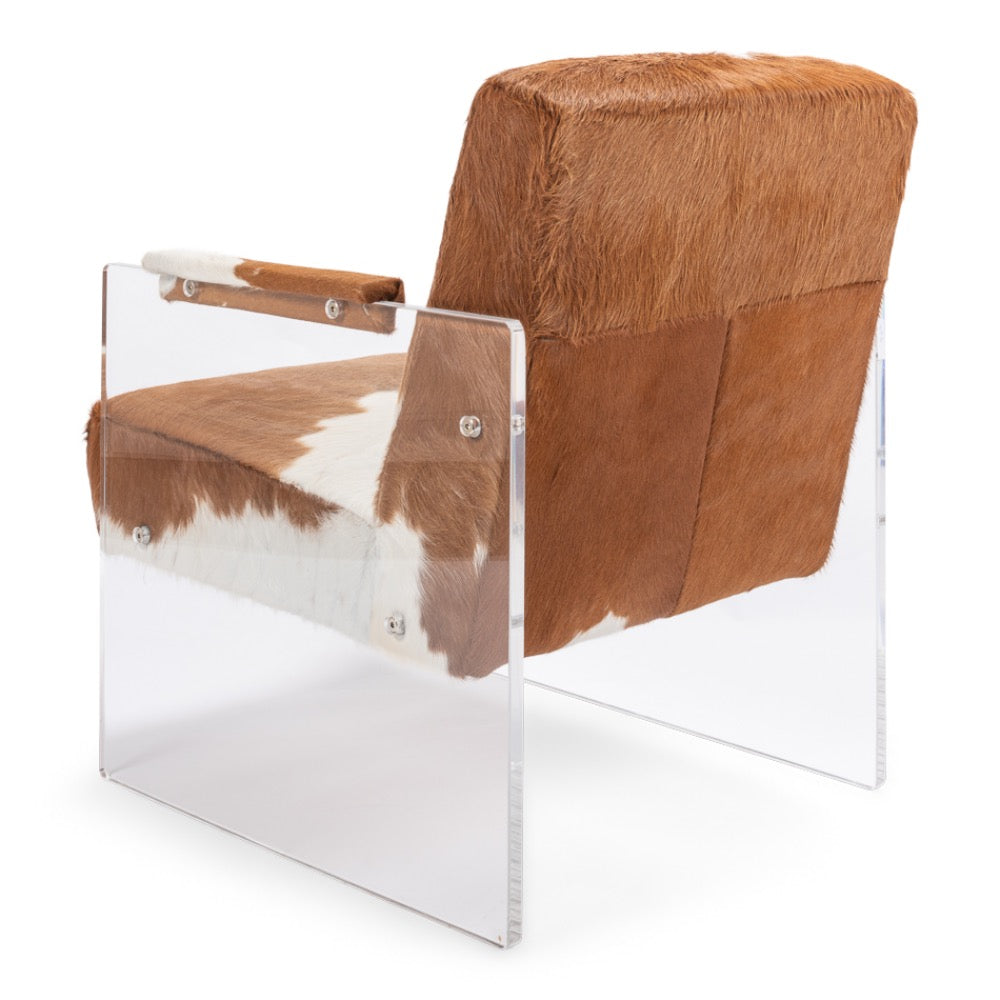 leather acrylic brown white fur chair
