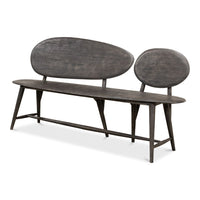 dark grey contemporary wood bench splayed legs two oval backs