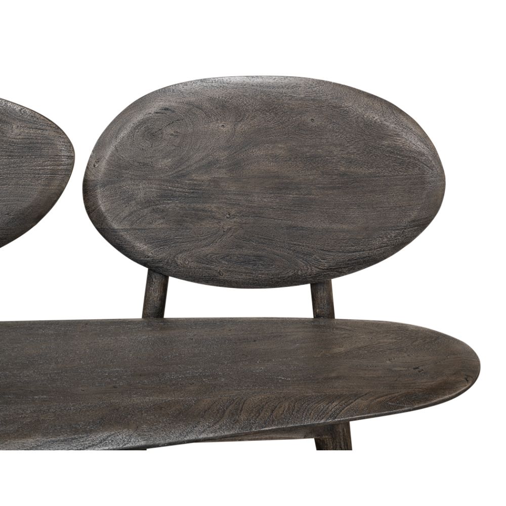 dark grey contemporary wood bench splayed legs two oval backs