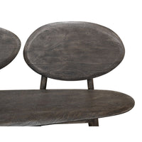 dark grey contemporary wood bench splayed legs two oval backs