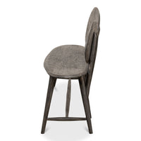 dark grey contemporary wood bench splayed legs two oval backs