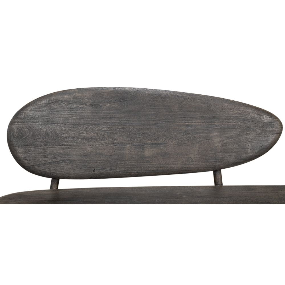 dark grey contemporary wood bench splayed legs two oval backs