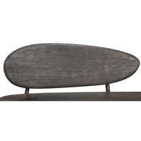 dark grey contemporary wood bench splayed legs two oval backs