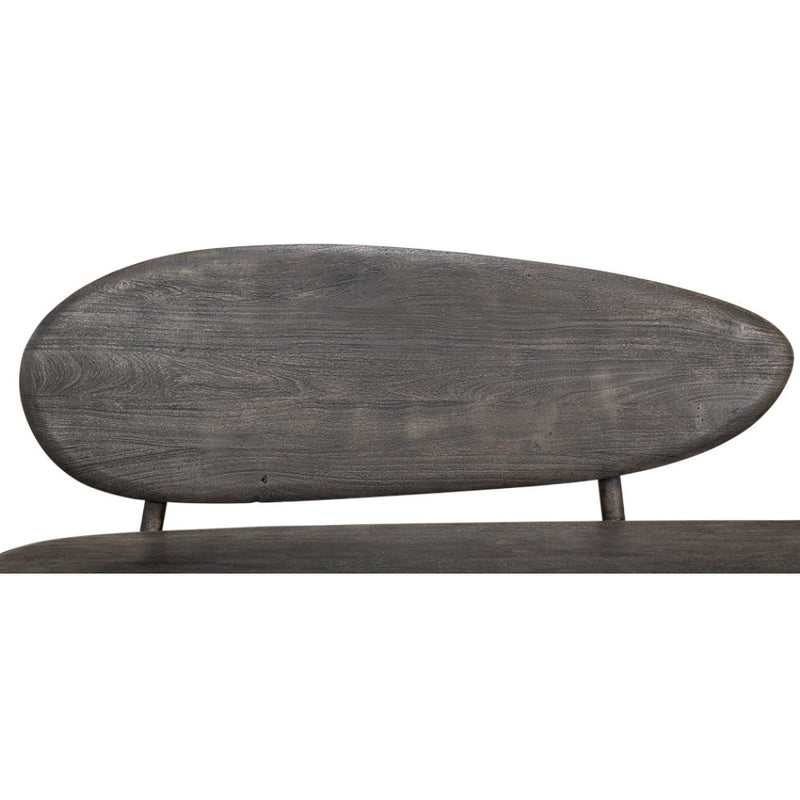 dark grey contemporary wood bench splayed legs two oval backs