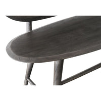 dark grey contemporary wood bench splayed legs two oval backs