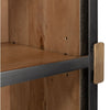 gray wood gunmetal finish metal glass doors brass handle display cabinet