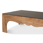 carved wood base coffee table steel top