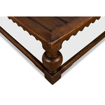 square coffee table baluster legs scalloped apron large dark brown finish wood