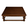 square coffee table baluster legs scalloped apron large dark brown finish wood