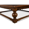 square coffee table baluster legs scalloped apron large dark brown finish wood