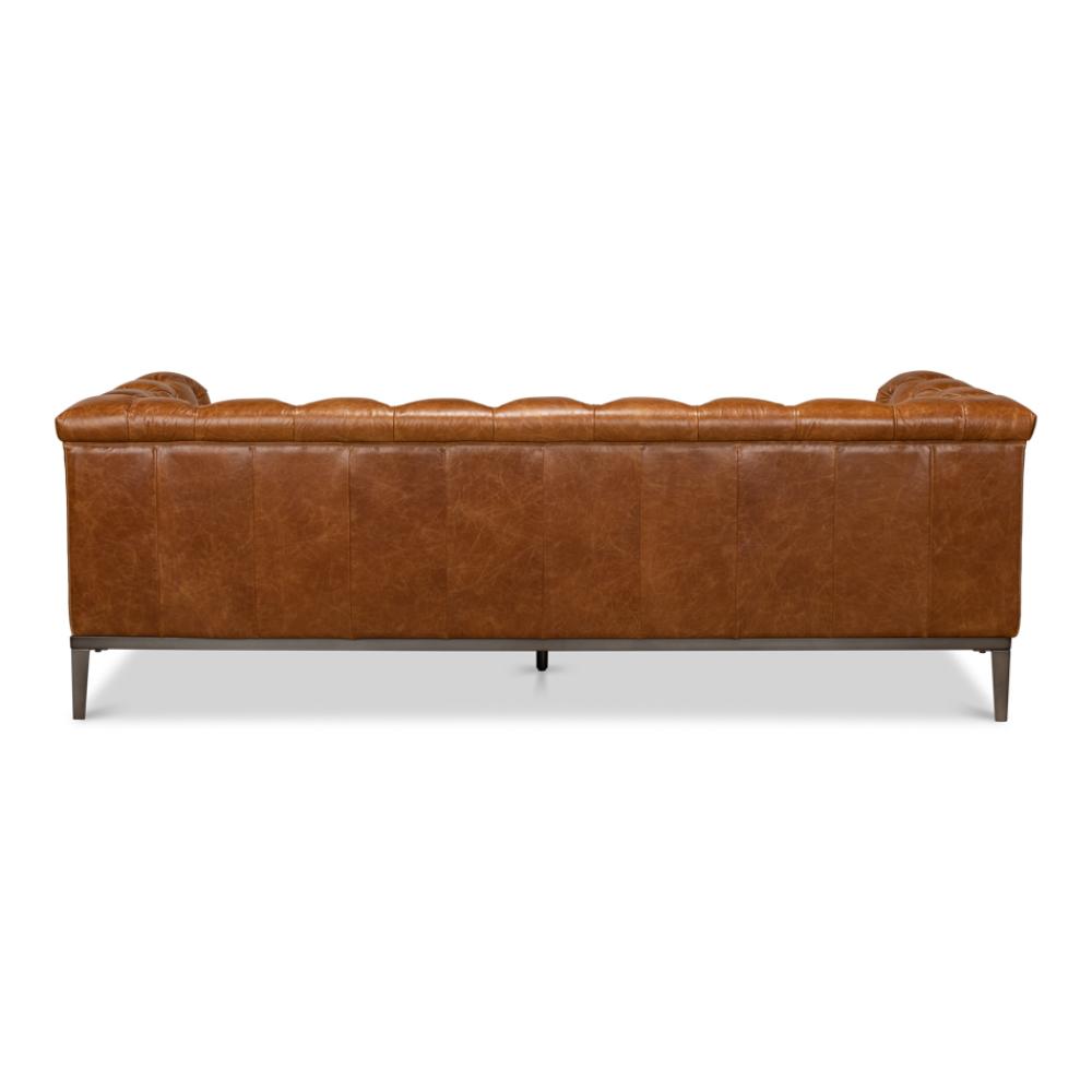 brown leather sofa diamond tufting metal base legs