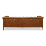 brown leather sofa diamond tufting metal base legs