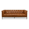 brown leather sofa diamond tufting metal base legs