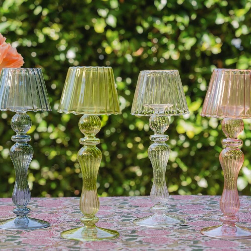 tealight colored candle holder shade base mouthblown glass 