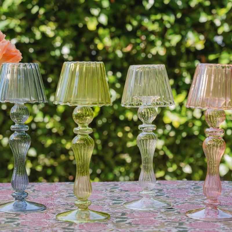 tealight colored candle holder shade base mouthblown glass 
