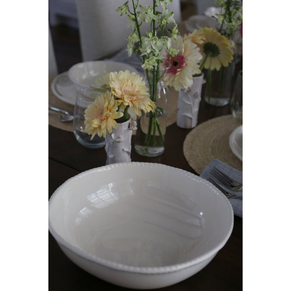 white beaded melamine serving bowl 