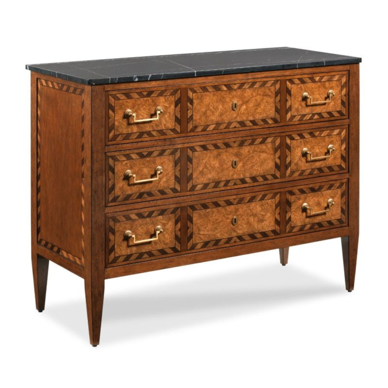 chest art deco cherry veneer black stone top brass hardware