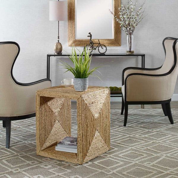 side table coastal woven rattan natural square 