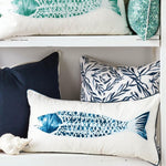 fish lumbar pillow cream navy piped edge